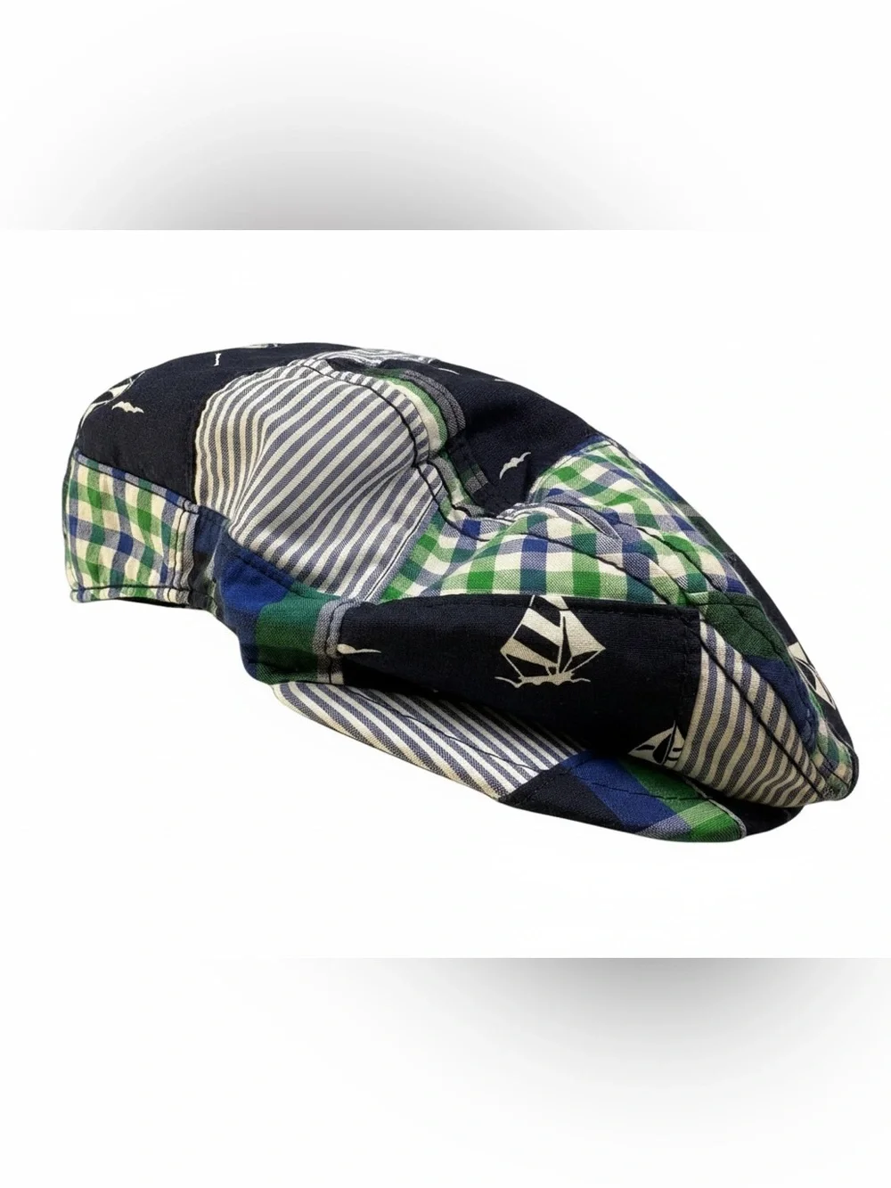 Gymboree Spring Prep Patchwork Plaid Cap Navy, Green & White Sailboats